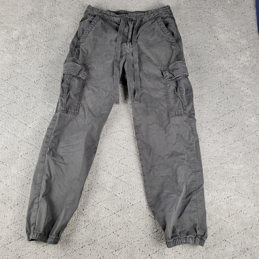 American Eagle Cargo Pants Womens 10 Black High Rise Jogger Drawstring Stretch